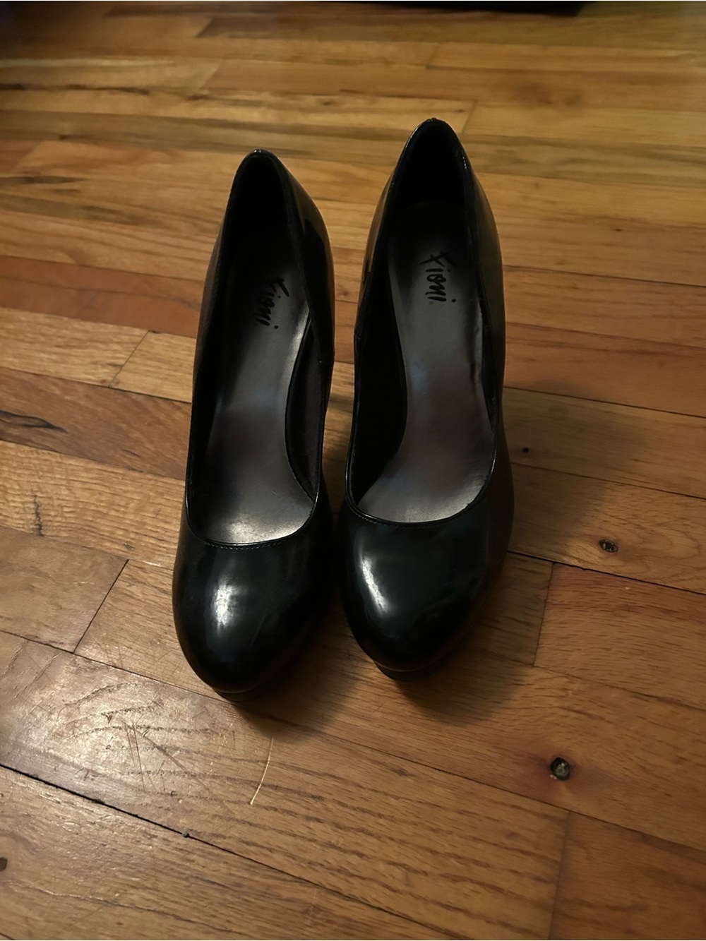 FIONI Clothing Black Patent Round-Toe High Heels